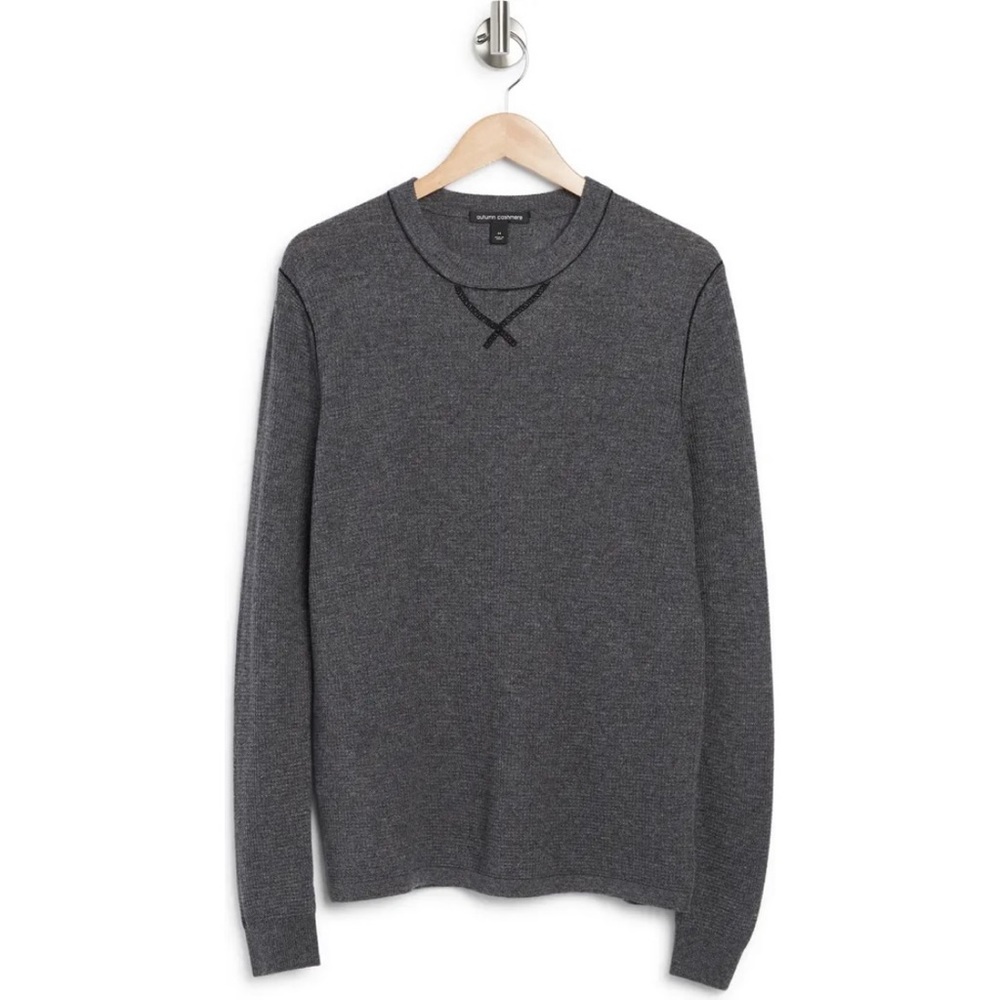 NWT Autumn Cashmere Men’s Contrast Stitch Thermal Crew Pullover Grey L